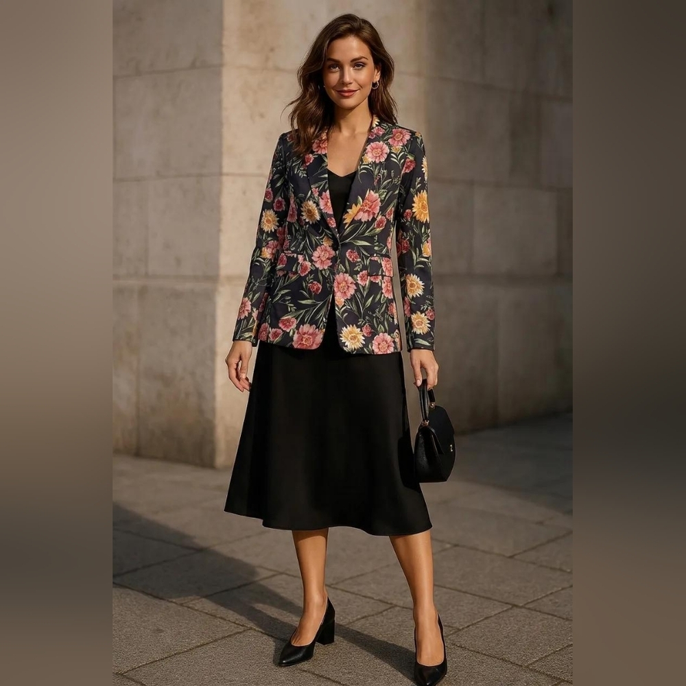 Olivaceous Floral Blazer Black Plus Size NWT